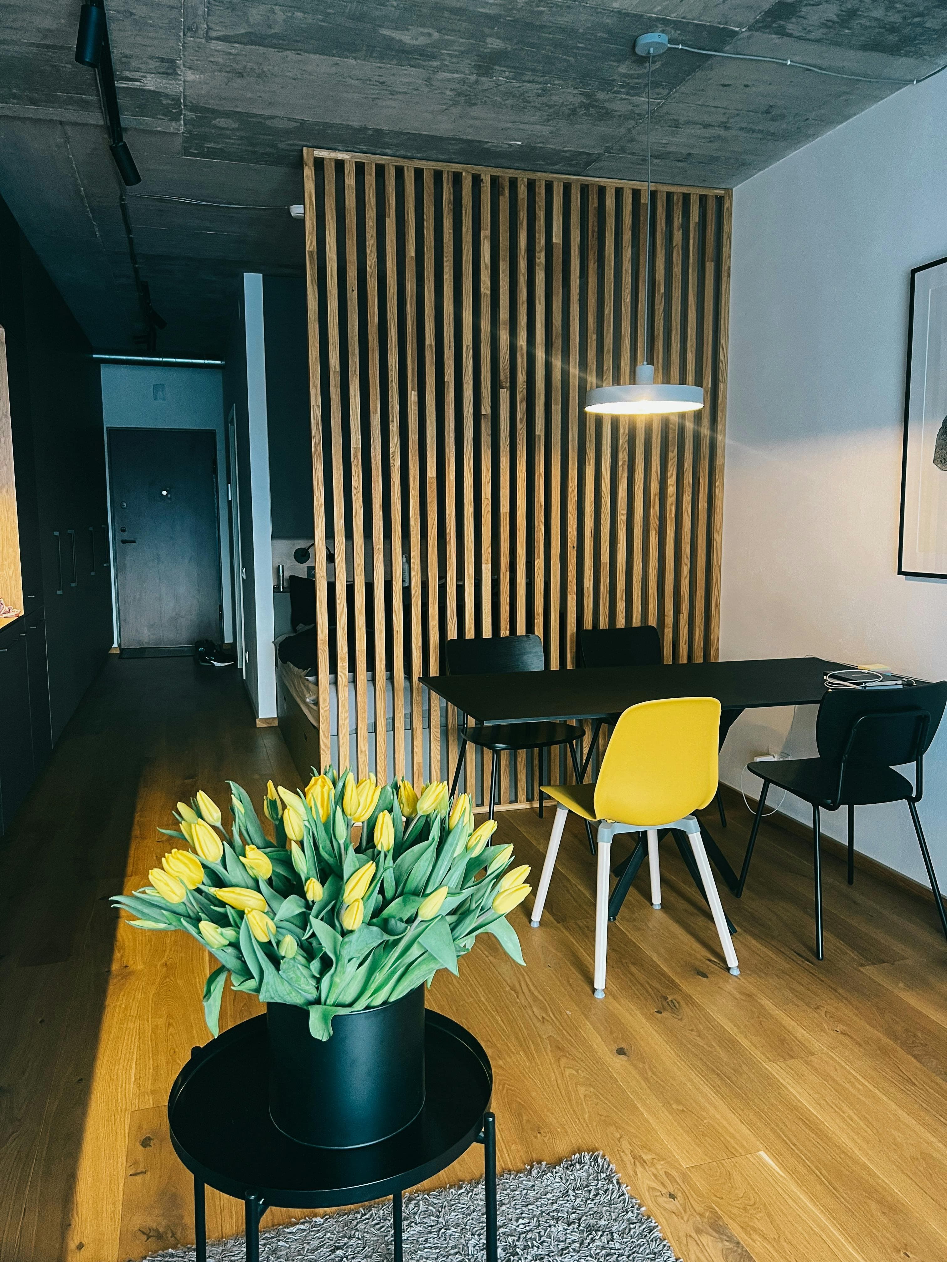 Framed glass room partition with modern look