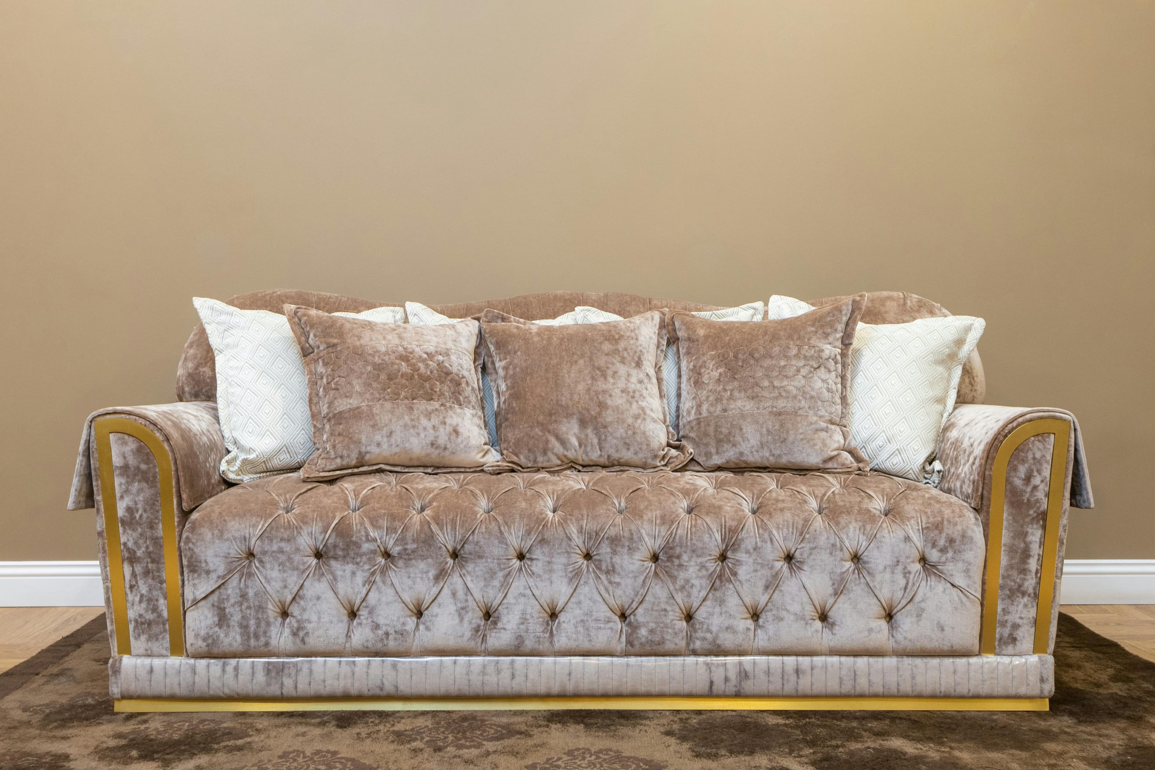 Luxury upholstered sofa set with cushions